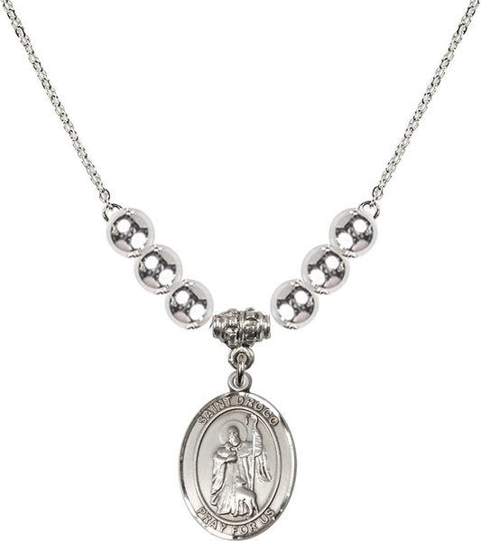 Sterling Silver Saint Drogo Birthstone Necklace with Sterling Silver Beads - 8386
