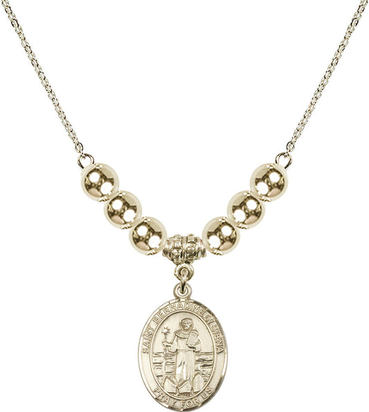 14kt Gold Filled Saint Bernadine of Sienna Birthstone Necklace with Gold Filled Beads - 8387