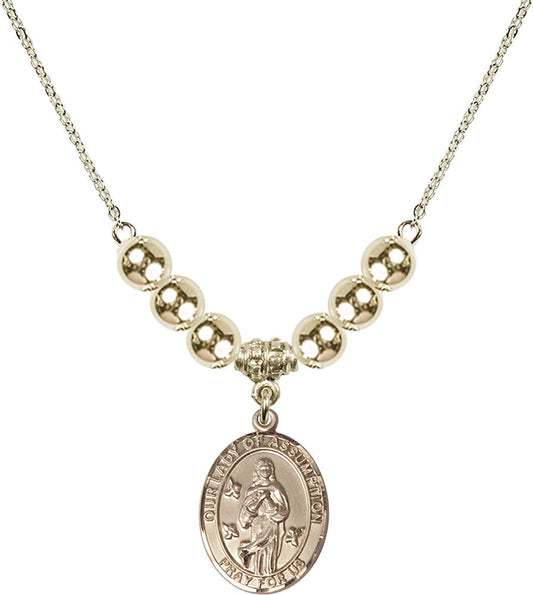 14kt Gold Filled Our Lady of Assumption Birthstone Necklace with Gold Filled Beads - 8388