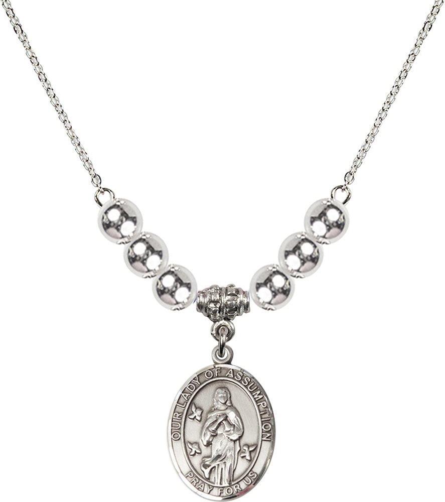 Sterling Silver Our Lady of Assumption Birthstone Necklace with Sterling Silver Beads - 8388