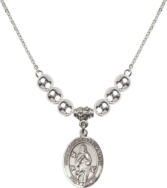 Sterling Silver Our Lady of Assumption Birthstone Necklace with Sterling Silver Beads - 8388