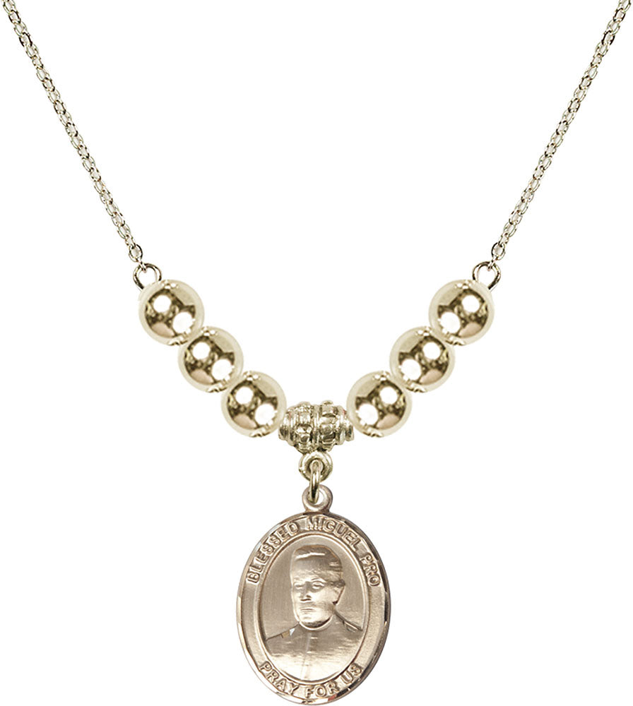 14kt Gold Filled Blessed Miguel Pro Birthstone Necklace with Gold Filled Beads - 8389