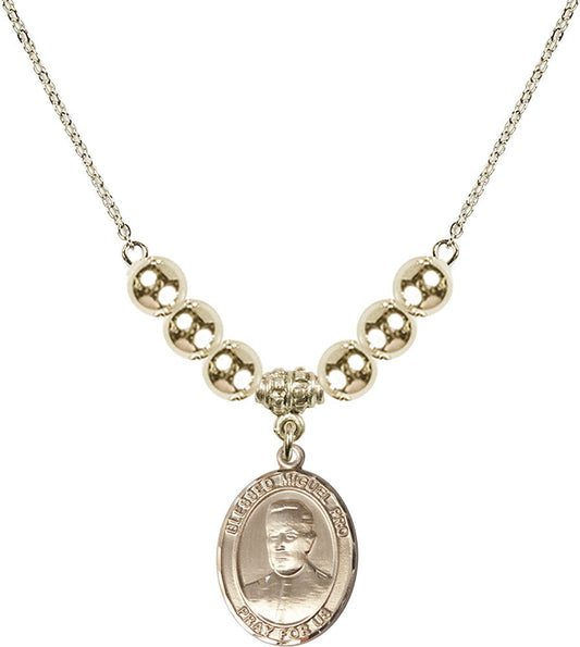 14kt Gold Filled Blessed Miguel Pro Birthstone Necklace with Gold Filled Beads - 8389
