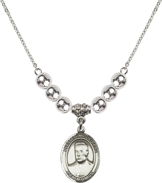 Sterling Silver Blessed Miguel Pro Birthstone Necklace with Sterling Silver Beads - 8389