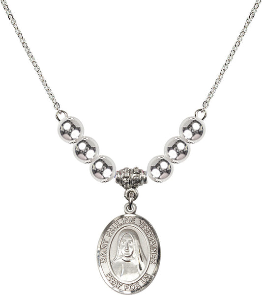 Sterling Silver Saint Pauline Visintainer Birthstone Necklace with Sterling Silver Beads - 8391