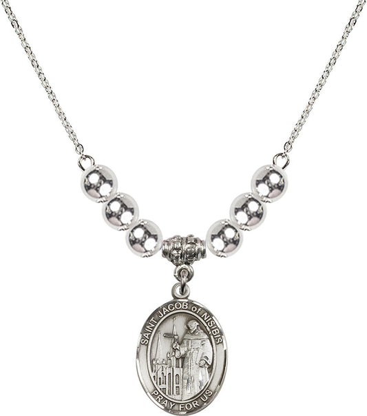 Sterling Silver Saint Jacob of Nisibis Birthstone Necklace with Sterling Silver Beads - 8392