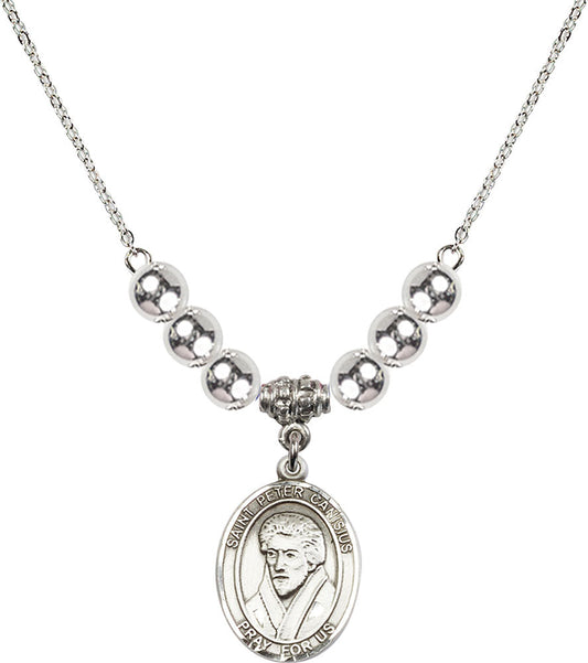 Sterling Silver Saint Peter Canisius Birthstone Necklace with Sterling Silver Beads - 8393
