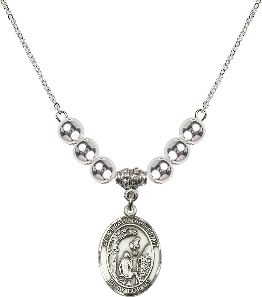 Sterling Silver Saint Paul the Hermit Birthstone Necklace with Sterling Silver Beads - 8394