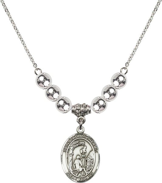 Sterling Silver Saint Paul the Hermit Birthstone Necklace with Sterling Silver Beads - 8394