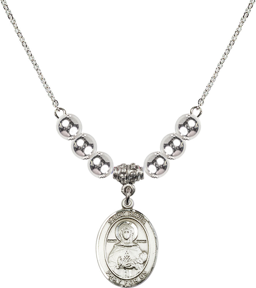 Sterling Silver Saint Daria Birthstone Necklace with Sterling Silver Beads - 8396
