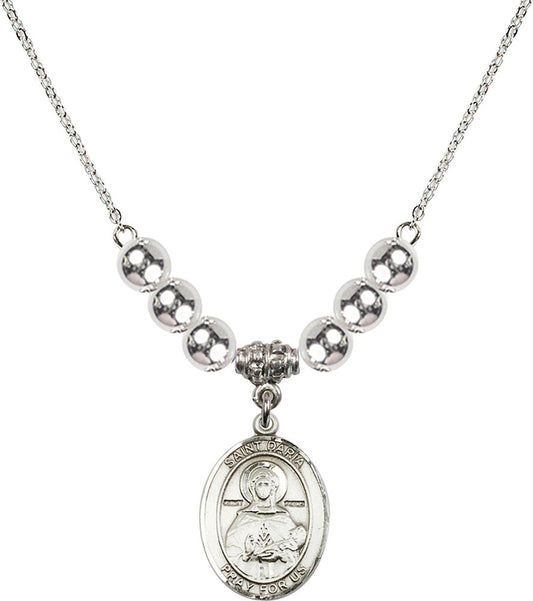 Sterling Silver Saint Daria Birthstone Necklace with Sterling Silver Beads - 8396