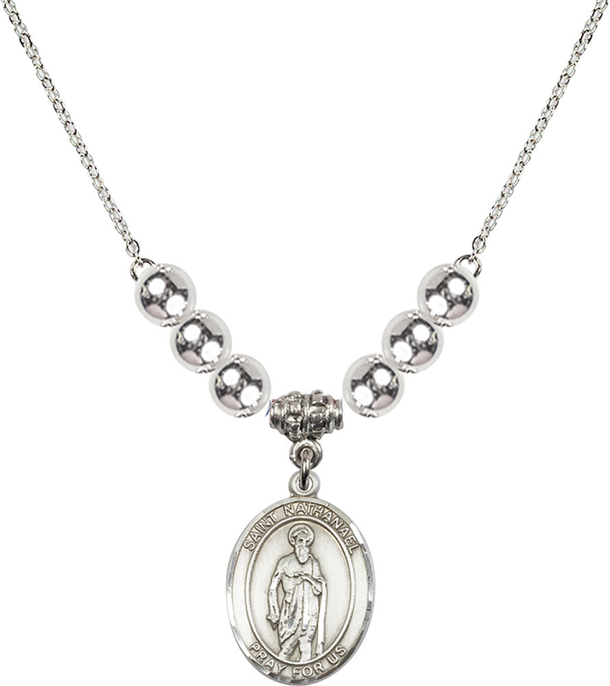 Sterling Silver Saint Nathanael Birthstone Necklace with Sterling Silver Beads - 8398
