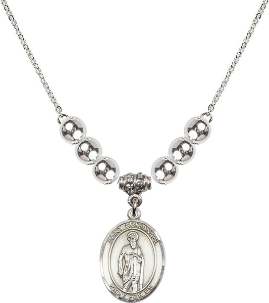 Sterling Silver Saint Nathanael Birthstone Necklace with Sterling Silver Beads - 8398