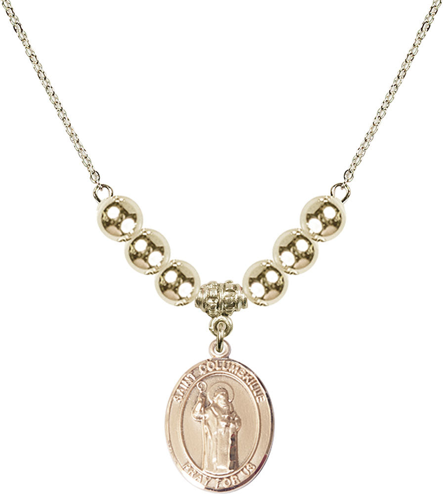 14kt Gold Filled Saint Columbkille Birthstone Necklace with Gold Filled Beads - 8399