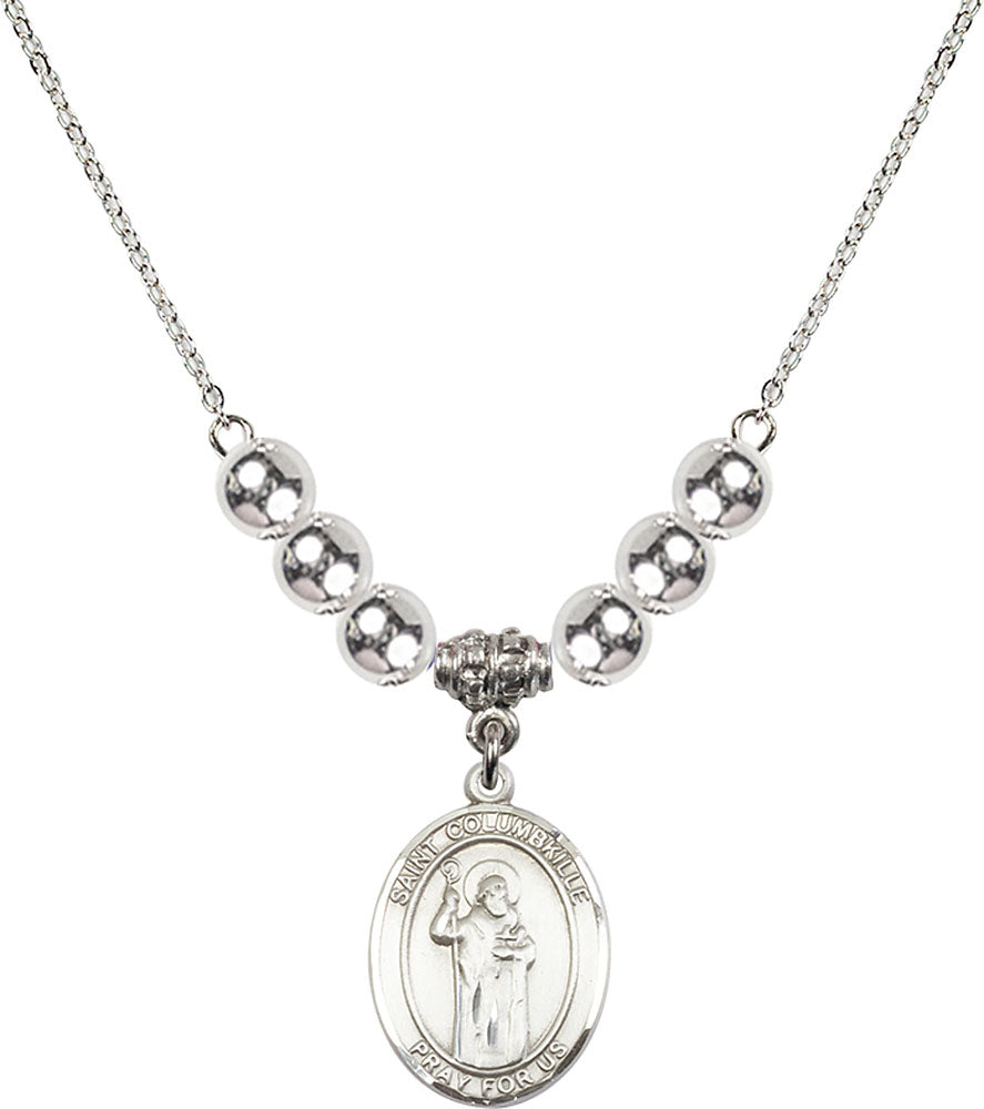 Sterling Silver Saint Columbkille Birthstone Necklace with Sterling Silver Beads - 8399