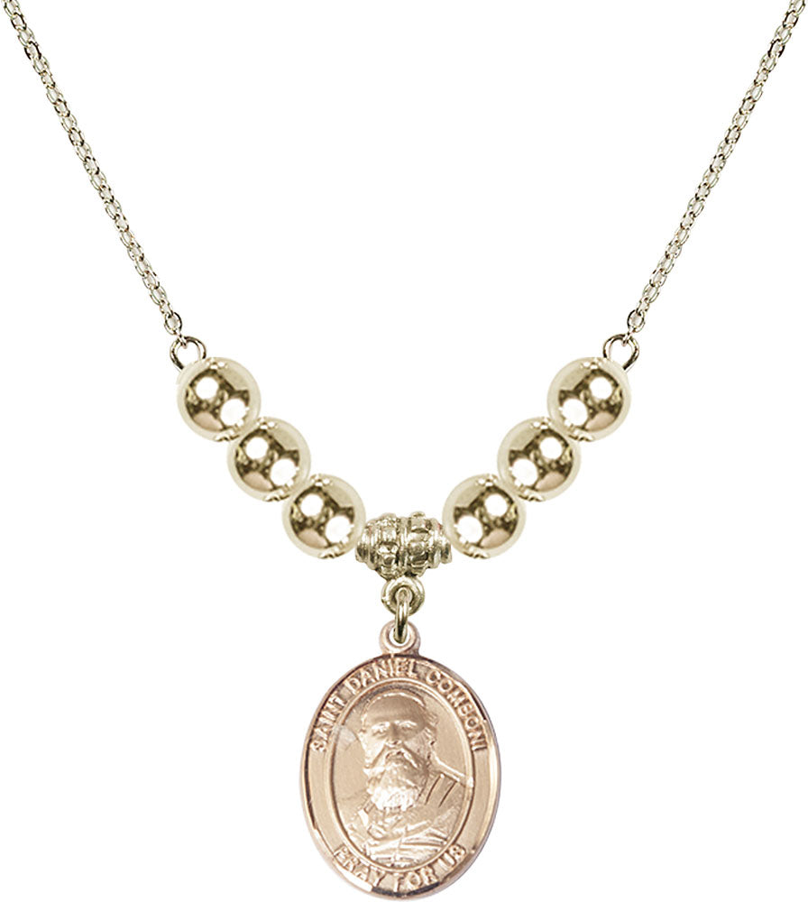 14kt Gold Filled Saint Daniel Comboni Birthstone Necklace with Gold Filled Beads - 8400
