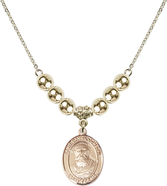 14kt Gold Filled Saint Daniel Comboni Birthstone Necklace with Gold Filled Beads - 8400