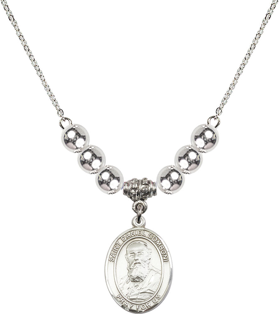 Sterling Silver Saint Daniel Comboni Birthstone Necklace with Sterling Silver Beads - 8400
