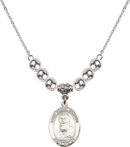 Sterling Silver Saint Daniel Comboni Birthstone Necklace with Sterling Silver Beads - 8400