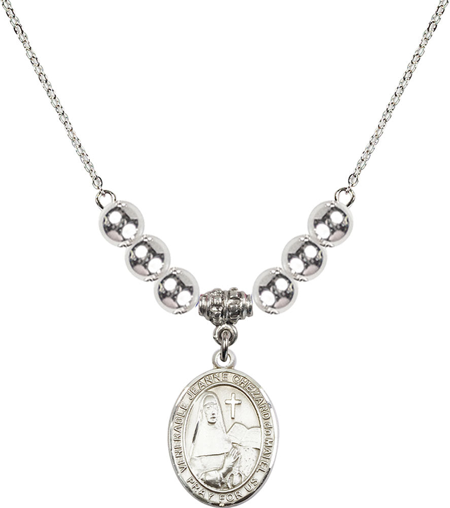 Sterling Silver Saint Jeanne Chezard de Matel Birthstone Necklace with Sterling Silver Beads - 8401