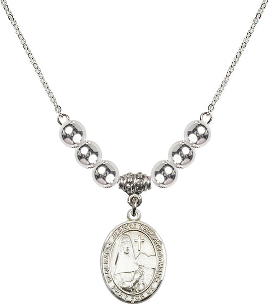 Sterling Silver Saint Jeanne Chezard de Matel Birthstone Necklace with Sterling Silver Beads - 8401