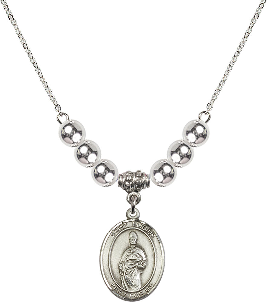 Sterling Silver Saint Eligius Birthstone Necklace with Sterling Silver Beads - 8402