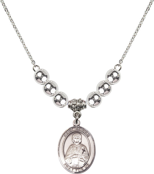Sterling Silver Saint Gerald Birthstone Necklace with Sterling Silver Beads - 8404