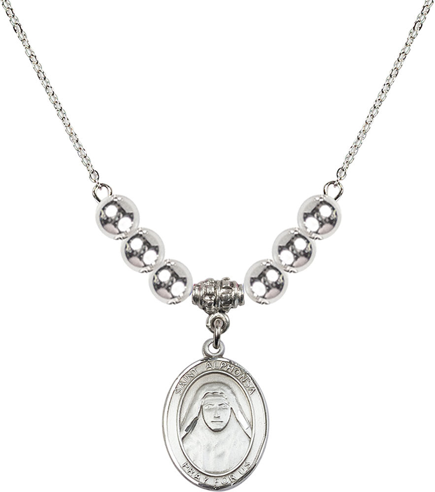 Sterling Silver Saint Alphonsa of India Birthstone Necklace with Sterling Silver Beads - 8406