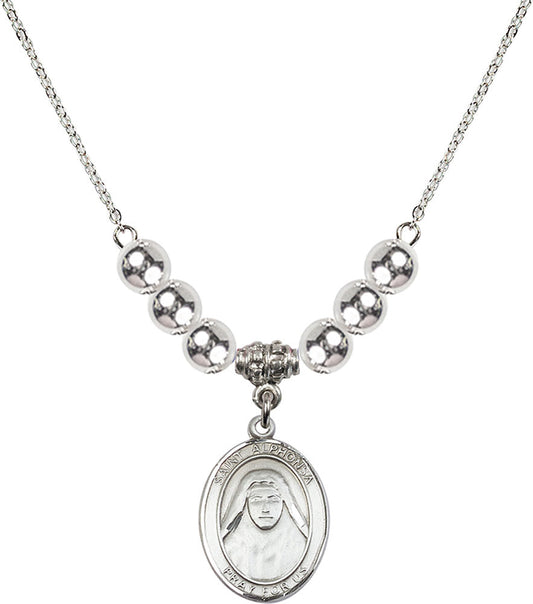 Sterling Silver Saint Alphonsa of India Birthstone Necklace with Sterling Silver Beads - 8406