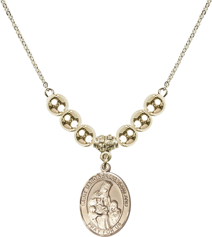 14kt Gold Filled Saint Margaret of Scotland Birthstone Necklace with Gold Filled Beads - 8407