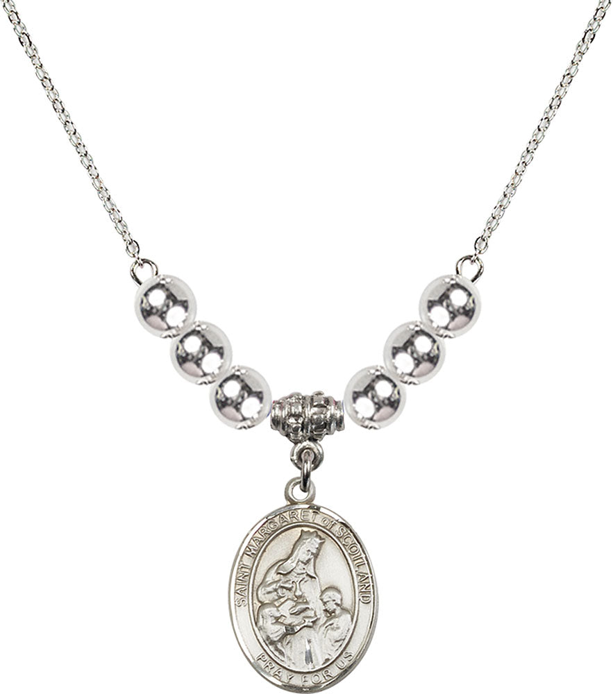 Sterling Silver Saint Margaret of Scotland Birthstone Necklace with Sterling Silver Beads - 8407