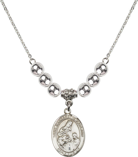 Sterling Silver Saint Margaret of Scotland Birthstone Necklace with Sterling Silver Beads - 8407