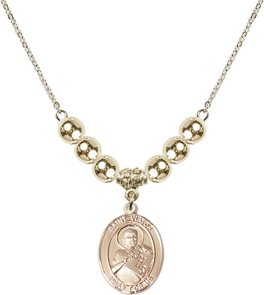 14kt Gold Filled Saint Viator of Bergamo Birthstone Necklace with Gold Filled Beads - 8408