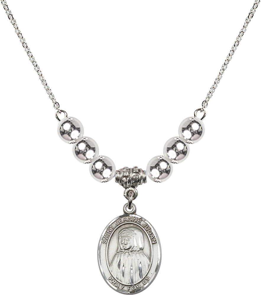 Sterling Silver Saint Jeanne Jugan Birthstone Necklace with Sterling Silver Beads - 8409