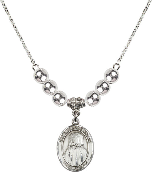 Sterling Silver Saint Jeanne Jugan Birthstone Necklace with Sterling Silver Beads - 8409