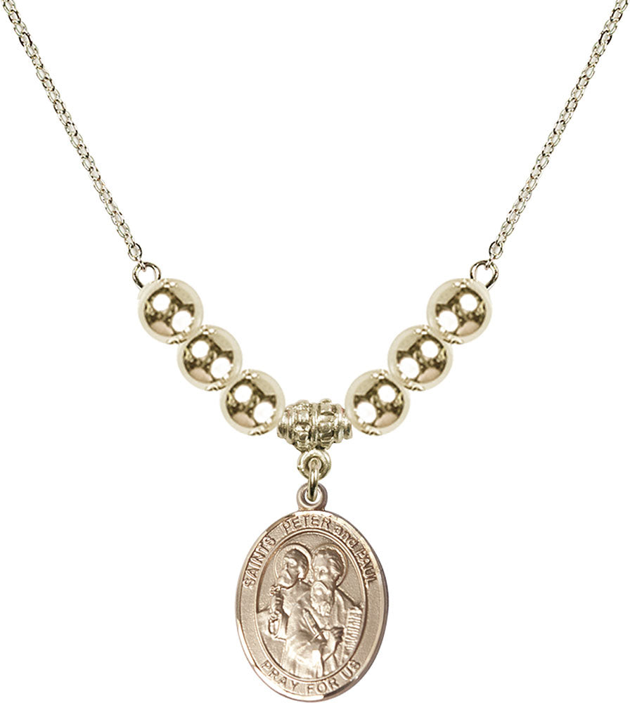 14kt Gold Filled Saints Peter & Paul Birthstone Necklace with Gold Filled Beads - 8410