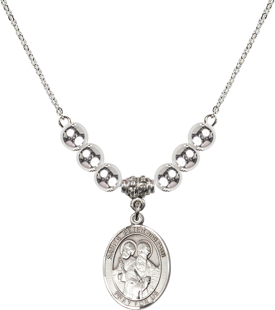 Sterling Silver Saints Peter & Paul Birthstone Necklace with Sterling Silver Beads - 8410