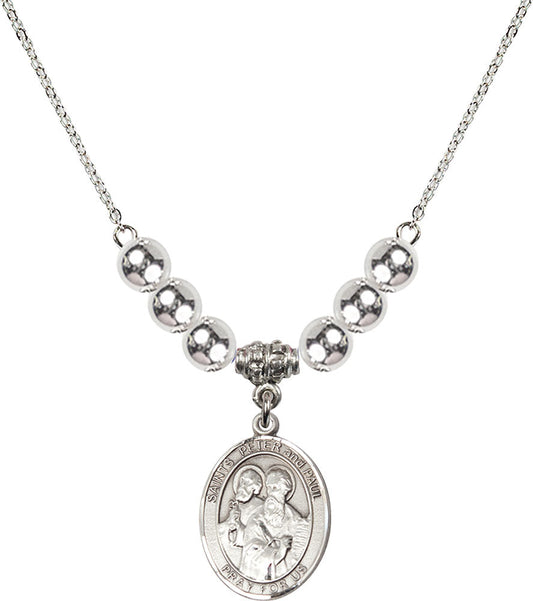 Sterling Silver Saints Peter & Paul Birthstone Necklace with Sterling Silver Beads - 8410