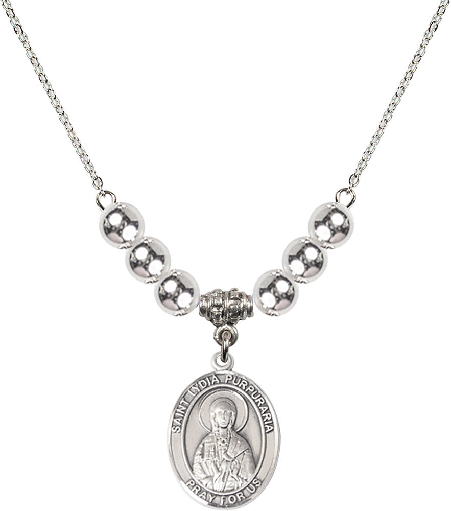 Sterling Silver Saint Lydia Purpuraria Birthstone Necklace with Sterling Silver Beads - 8411
