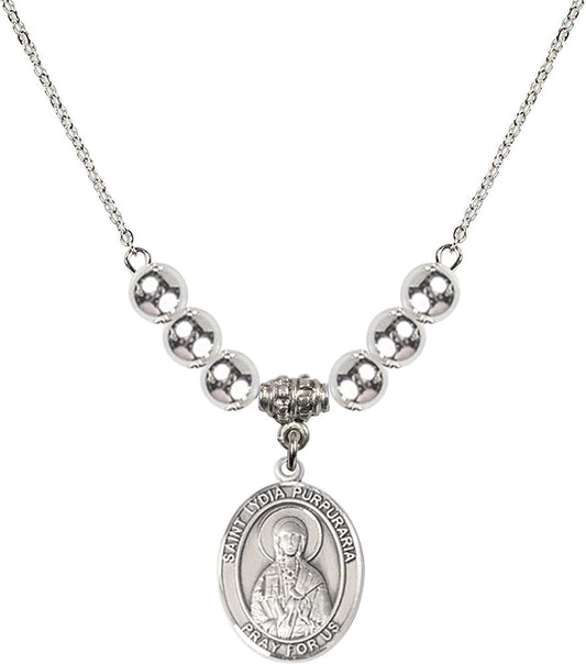 Sterling Silver Saint Lydia Purpuraria Birthstone Necklace with Sterling Silver Beads - 8411