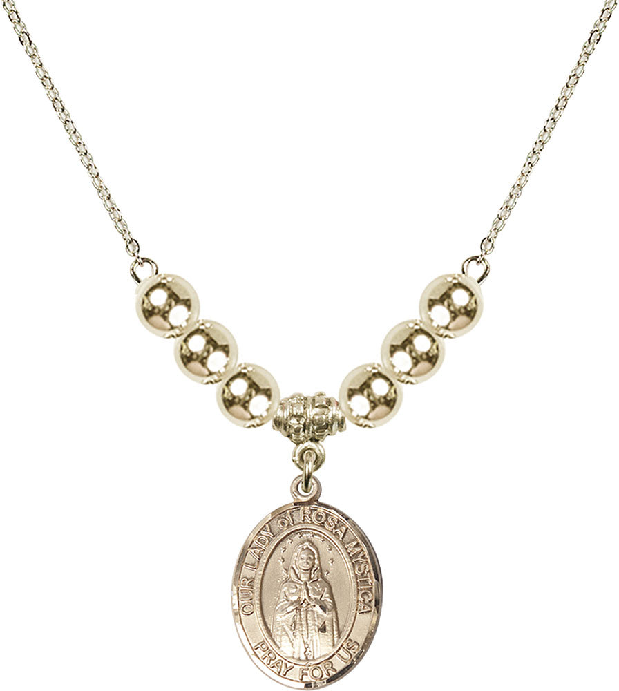 14kt Gold Filled Our Lady of Rosa Mystica Birthstone Necklace with Gold Filled Beads - 8413