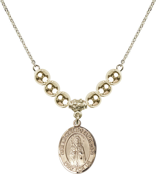 14kt Gold Filled Our Lady of Rosa Mystica Birthstone Necklace with Gold Filled Beads - 8413