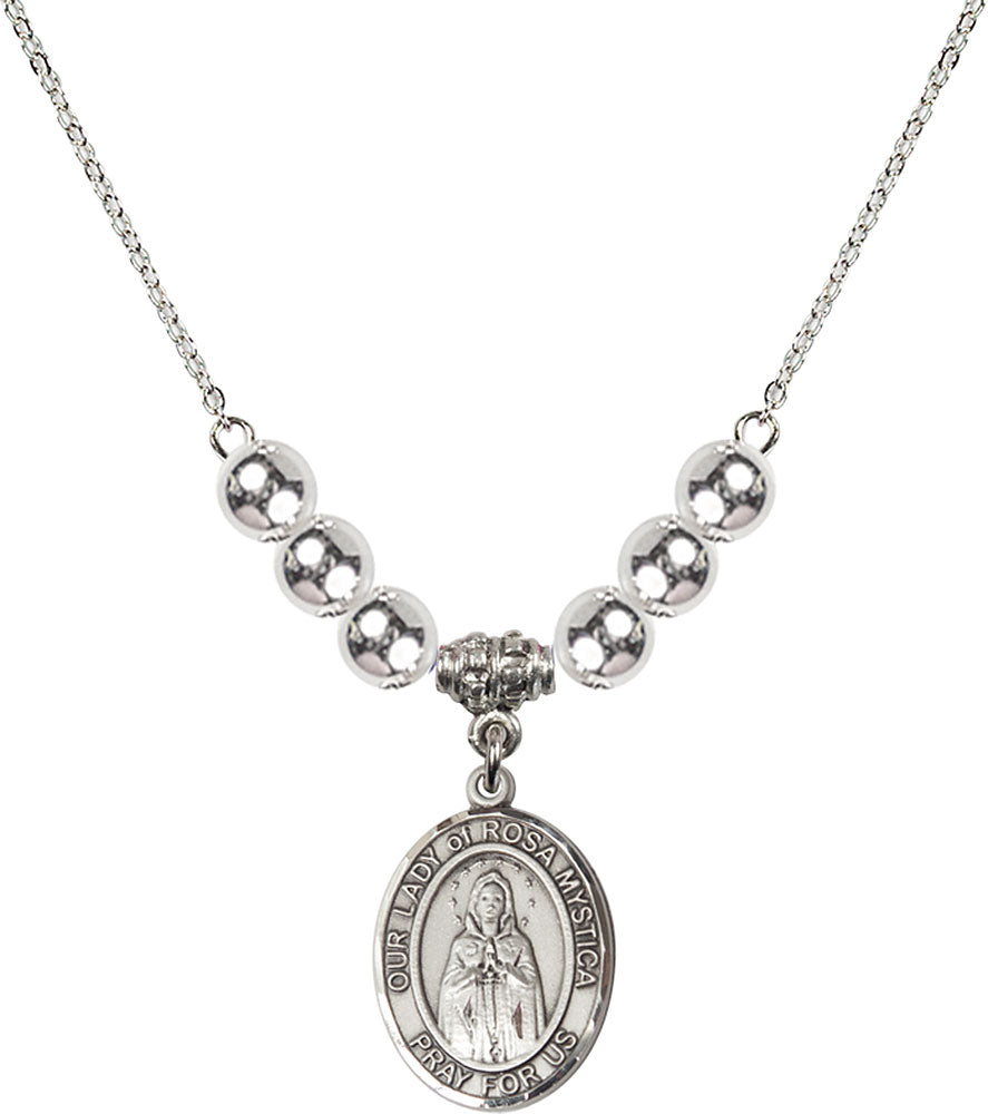 Sterling Silver Our Lady of Rosa Mystica Birthstone Necklace with Sterling Silver Beads - 8413