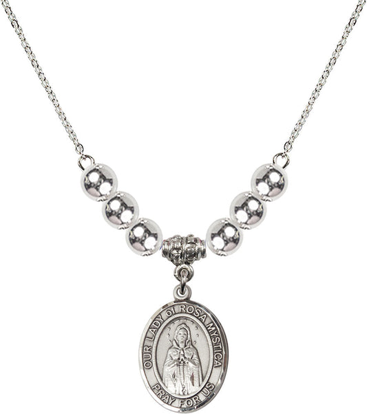 Sterling Silver Our Lady of Rosa Mystica Birthstone Necklace with Sterling Silver Beads - 8413