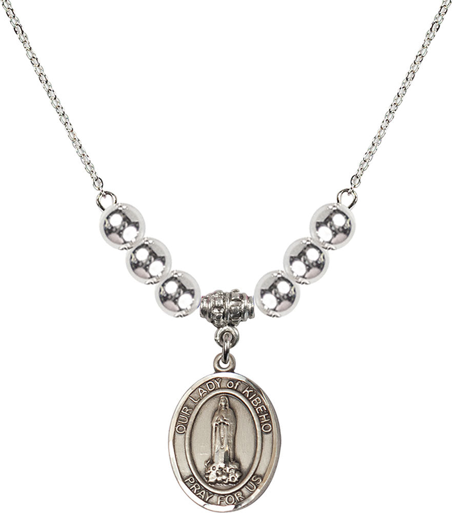Sterling Silver Our Lady of Kibeho Birthstone Necklace with Sterling Silver Beads - 8414