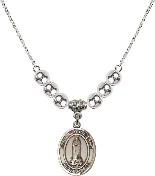 Sterling Silver Our Lady of Kibeho Birthstone Necklace with Sterling Silver Beads - 8414