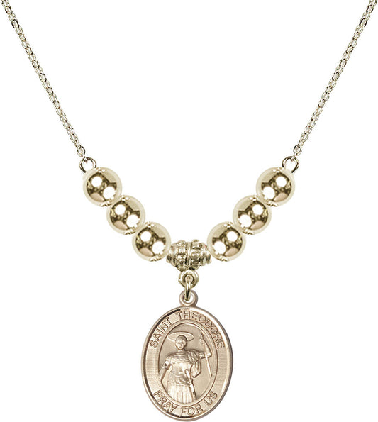 14kt Gold Filled Saint Theodore Stratelates Birthstone Necklace with Gold Filled Beads - 8415