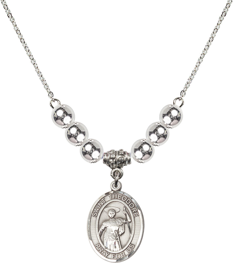 Sterling Silver Saint Theodore Stratelates Birthstone Necklace with Sterling Silver Beads - 8415