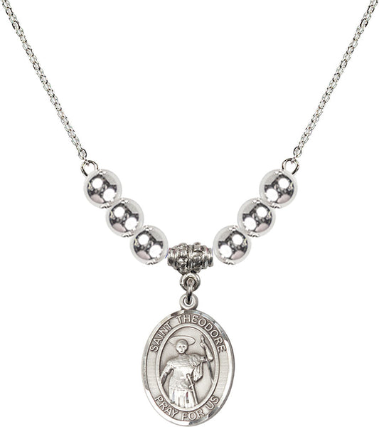 Sterling Silver Saint Theodore Stratelates Birthstone Necklace with Sterling Silver Beads - 8415