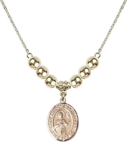 14kt Gold Filled Saint Anthony Mary Claret Birthstone Necklace with Gold Filled Beads - 8416